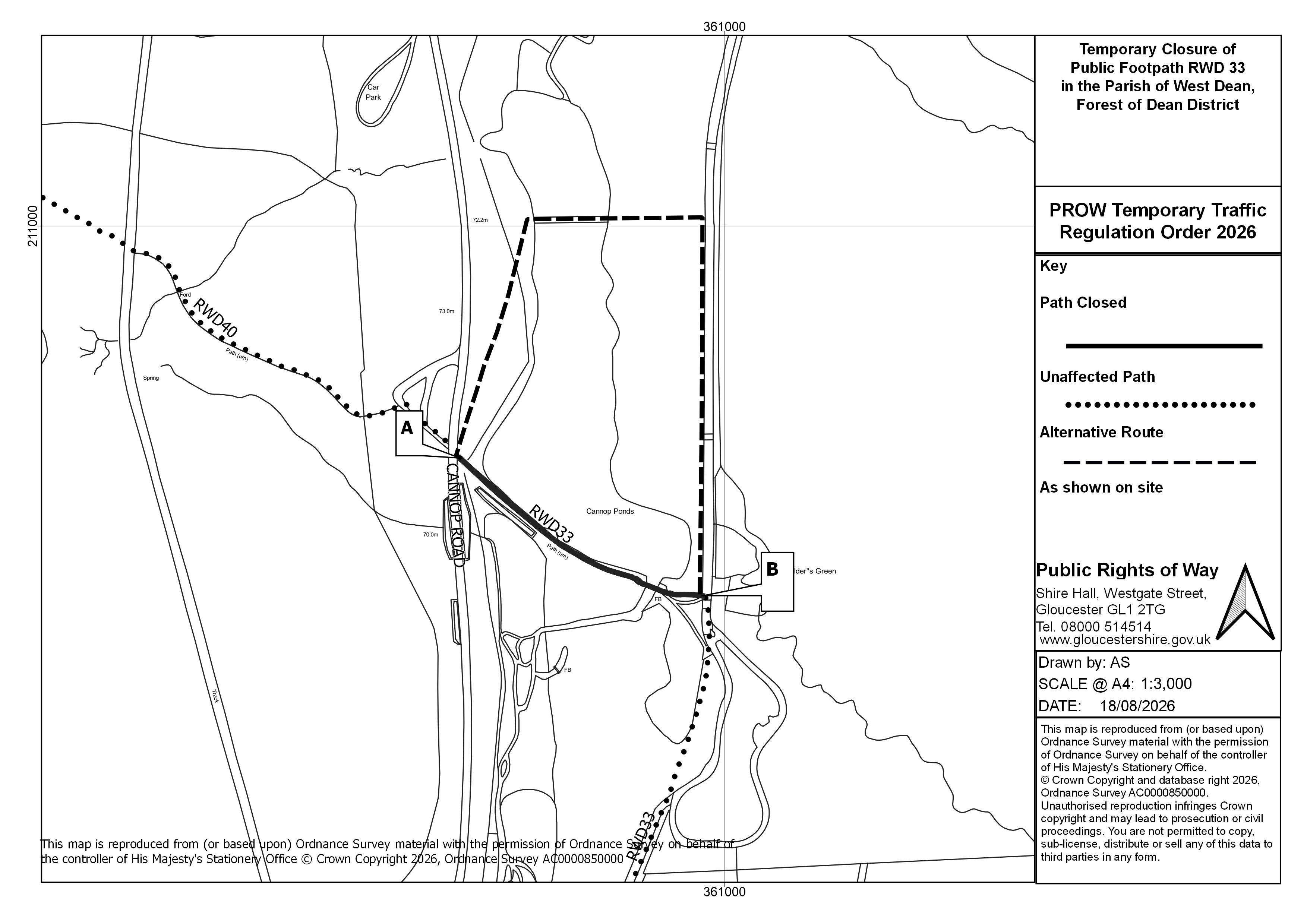 Cannop Ponds footpath closure map 19th October - 11th December